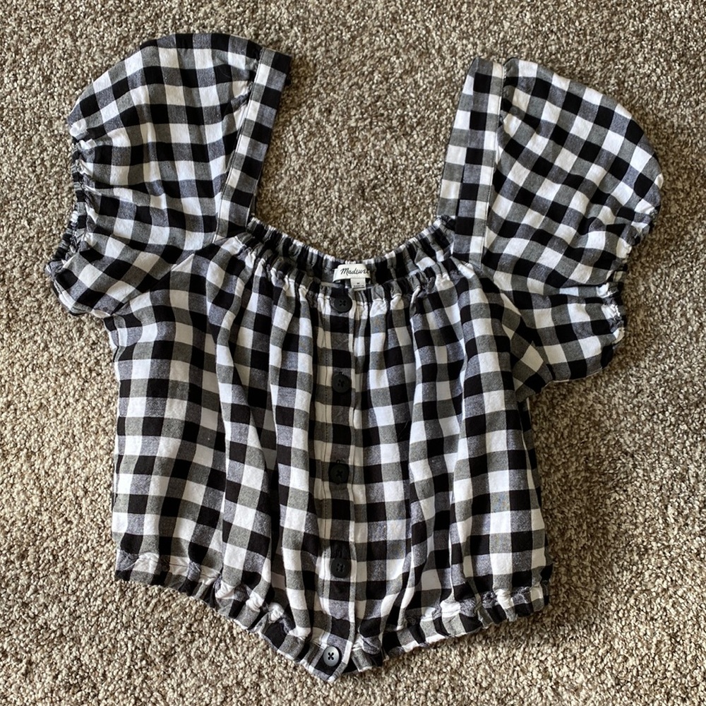Madewell Gingham Puff Sleeve Top